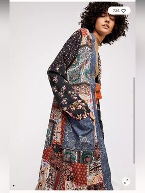 Rare Free People Songbird Patchwork Printed Maxi Duster Coat